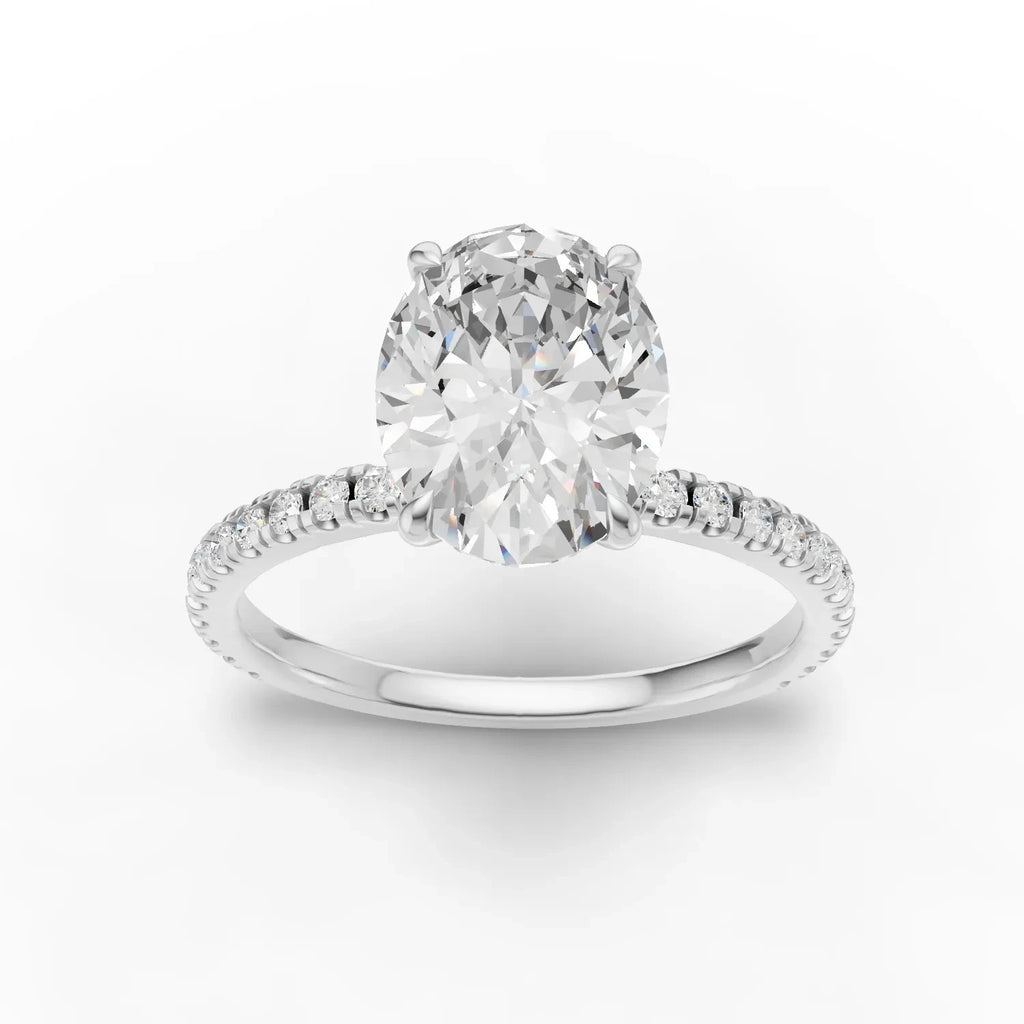 2 Carat Oval Lab-Grown Diamond Engagement Ring, Hidden Halo, 14K White Gold, IGI
