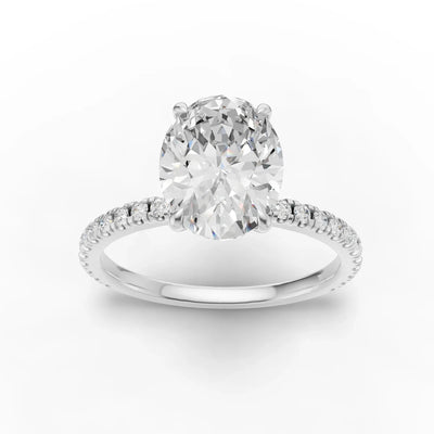 2 Carat Oval Lab-Grown Diamond Engagement Ring, Hidden Halo, 14K White Gold, IGI
