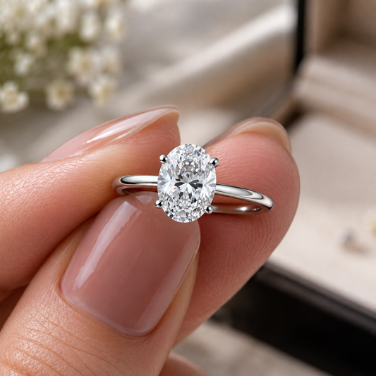 2 Carat Premium Oval Moissante Engagement Ring, 925 Sterling , GRA Cert