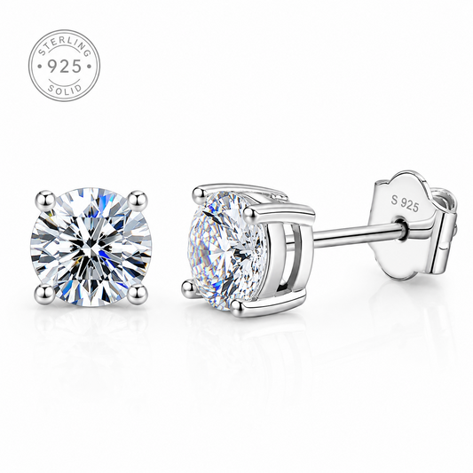 4 Ct Round Cut VVS1/ D Moissanite Lab,  Stud Earrings 18K  White Gold Plated 925