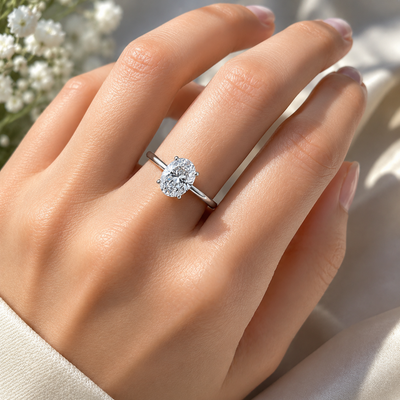 2 Carat Premium Oval Moissante Engagement Ring, 925 Sterling , GRA Cert