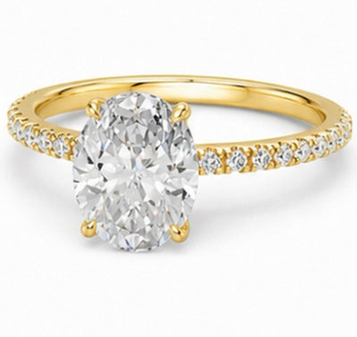 2 Carat Oval Lab-Diamond Engagement Ring, Hidden Halo, 14K Yellow Gold, IGI Cert