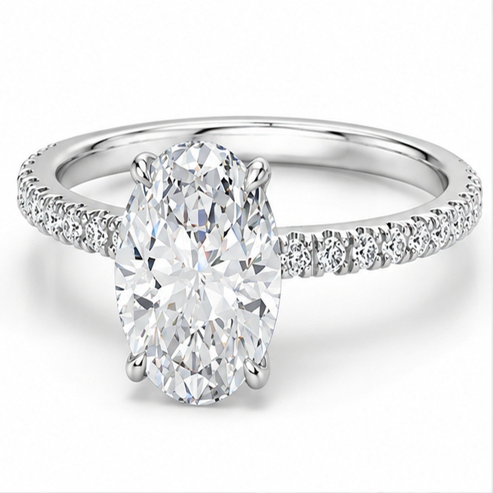 2 Carat Oval Lab-Grown Diamond Engagement Ring, Hidden Halo, 14K White Gold, IGI
