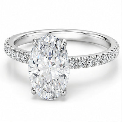 2 Carat Oval Lab-Grown Diamond Engagement Ring, Hidden Halo, 14K White Gold, IGI