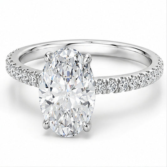 2 Carat Oval Lab-Grown Diamond Engagement Ring, Hidden Halo, 14K White Gold, IGI