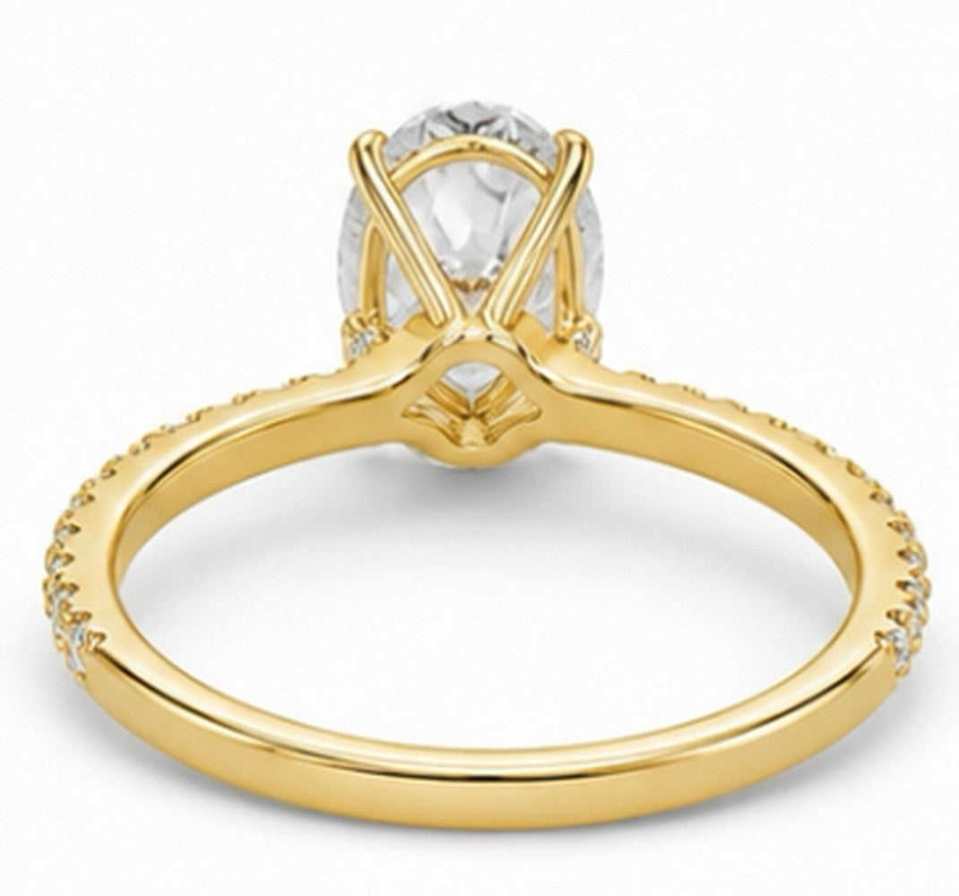 2 Carat Oval Lab-Diamond Engagement Ring, Hidden Halo, 14K Yellow Gold, IGI Cert