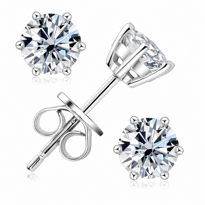 4 Ct Round Cut VVS1/ D Moissanite Lab,  Stud Earrings 18K  White Gold Plated 925