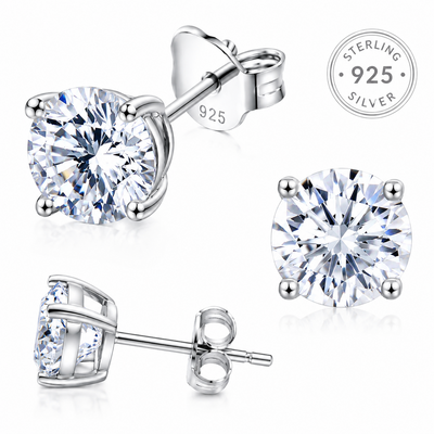 2 Ct Round Cut VVS1/ D Moissanite,  Stud Earrings 18K  White Gold Plated 925