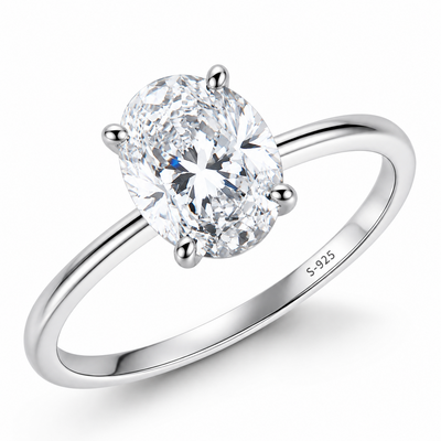 2 Carat Premium Oval Moissante Engagement Ring, 925 Sterling , GRA Cert