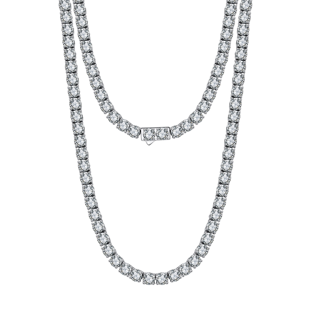 925 Sterling Silver Double-Strand CZ Necklace with Central Pendant for Women