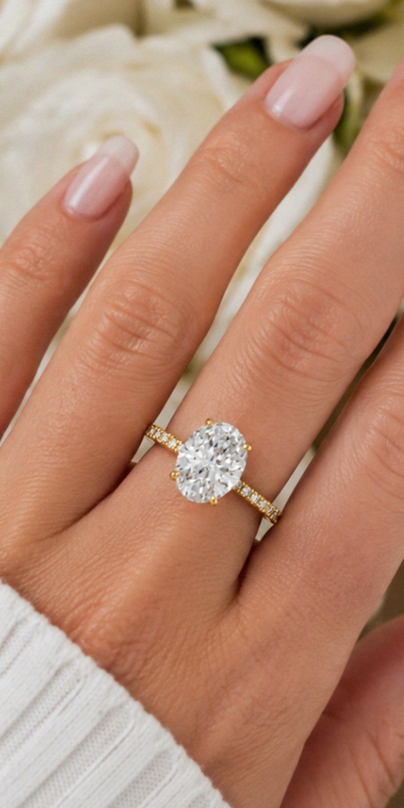 2 Carat Oval Lab-Diamond Engagement Ring, Hidden Halo, 14K Yellow Gold, IGI Cert