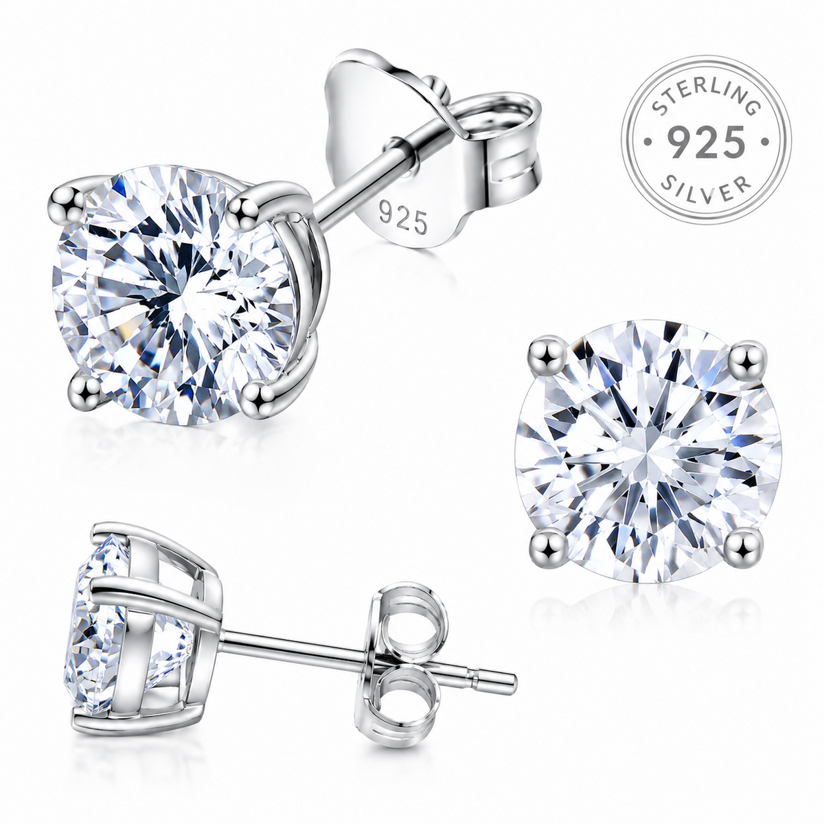 4 Ct Round Cut VVS1/ D Moissanite Lab,  Stud Earrings 18K  White Gold Plated 925