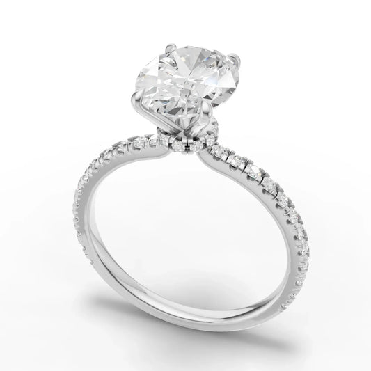2 Carat Oval Lab-Grown Diamond Engagement Ring, Hidden Halo, 14K White Gold, IGI