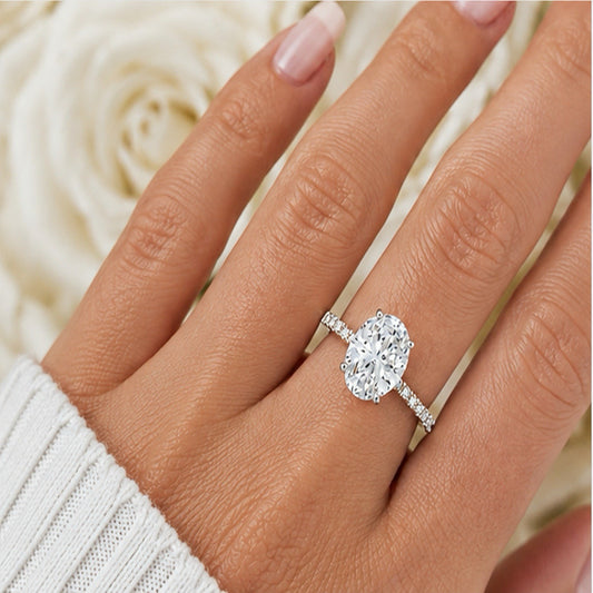 2 Carat Oval Lab-Grown Diamond Engagement Ring, Hidden Halo, 14K White Gold, IGI