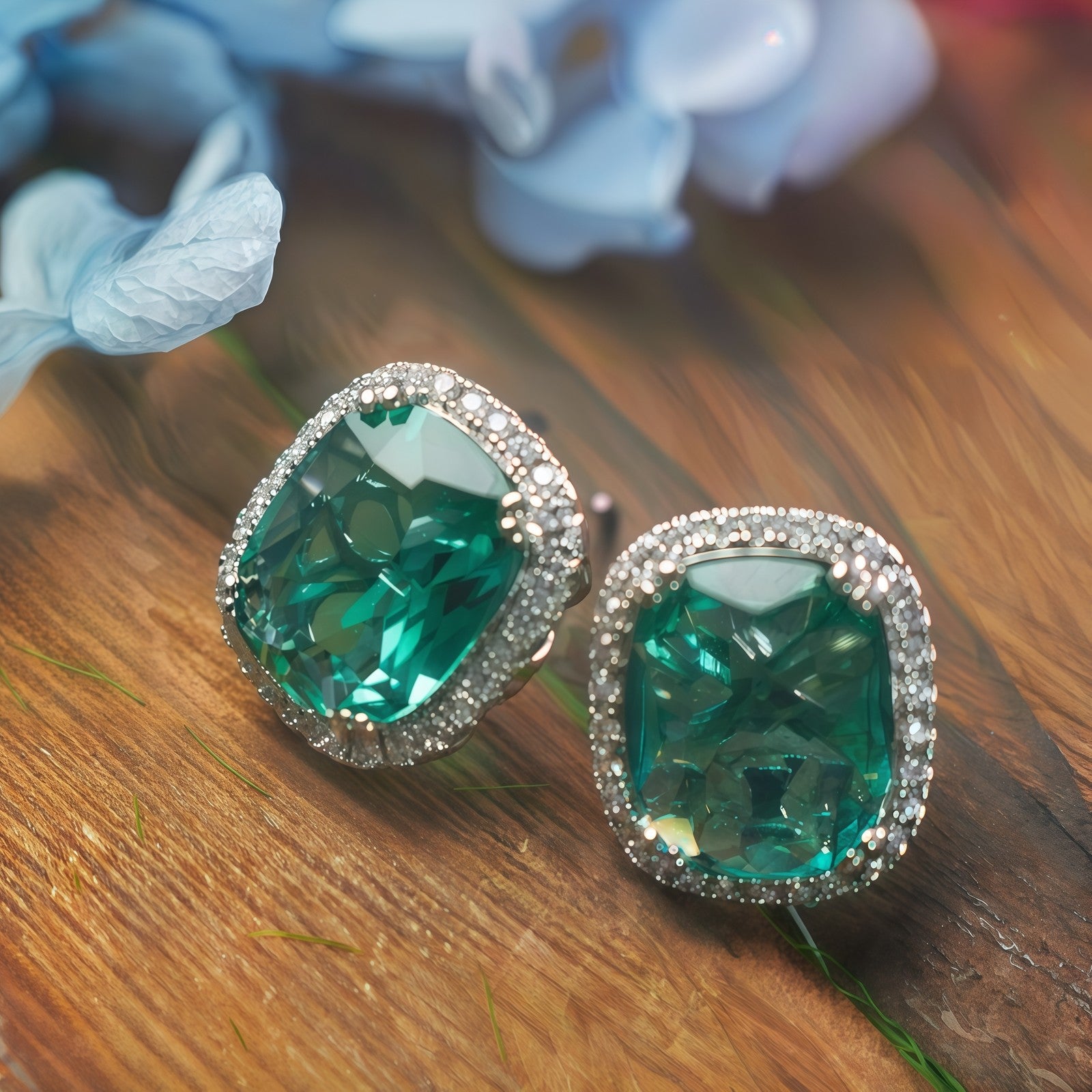 Cushion Shape Emerald Green CZ Single Halo Stud Earrings For Women, Statement Gi
