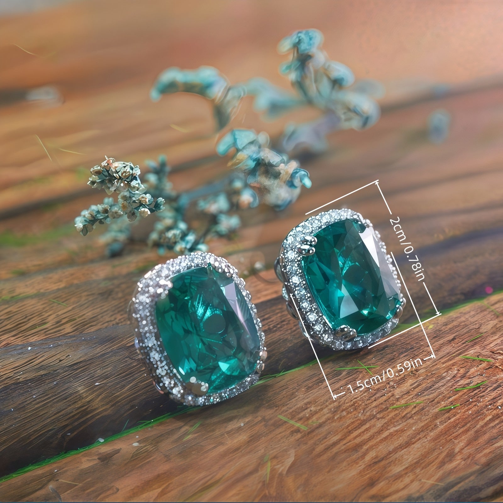 Cushion Shape Emerald Green CZ Single Halo Stud Earrings For Women, Statement Gi