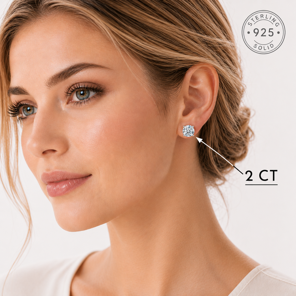 2 Ct Round Cut VVS1/ D Moissanite,  Stud Earrings 18K  White Gold Plated 925
