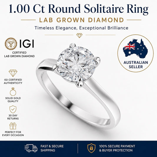 1 Ct Round Lab Grown Diamond Engagement Ring IGI Certified F VS1 10 K White Gold