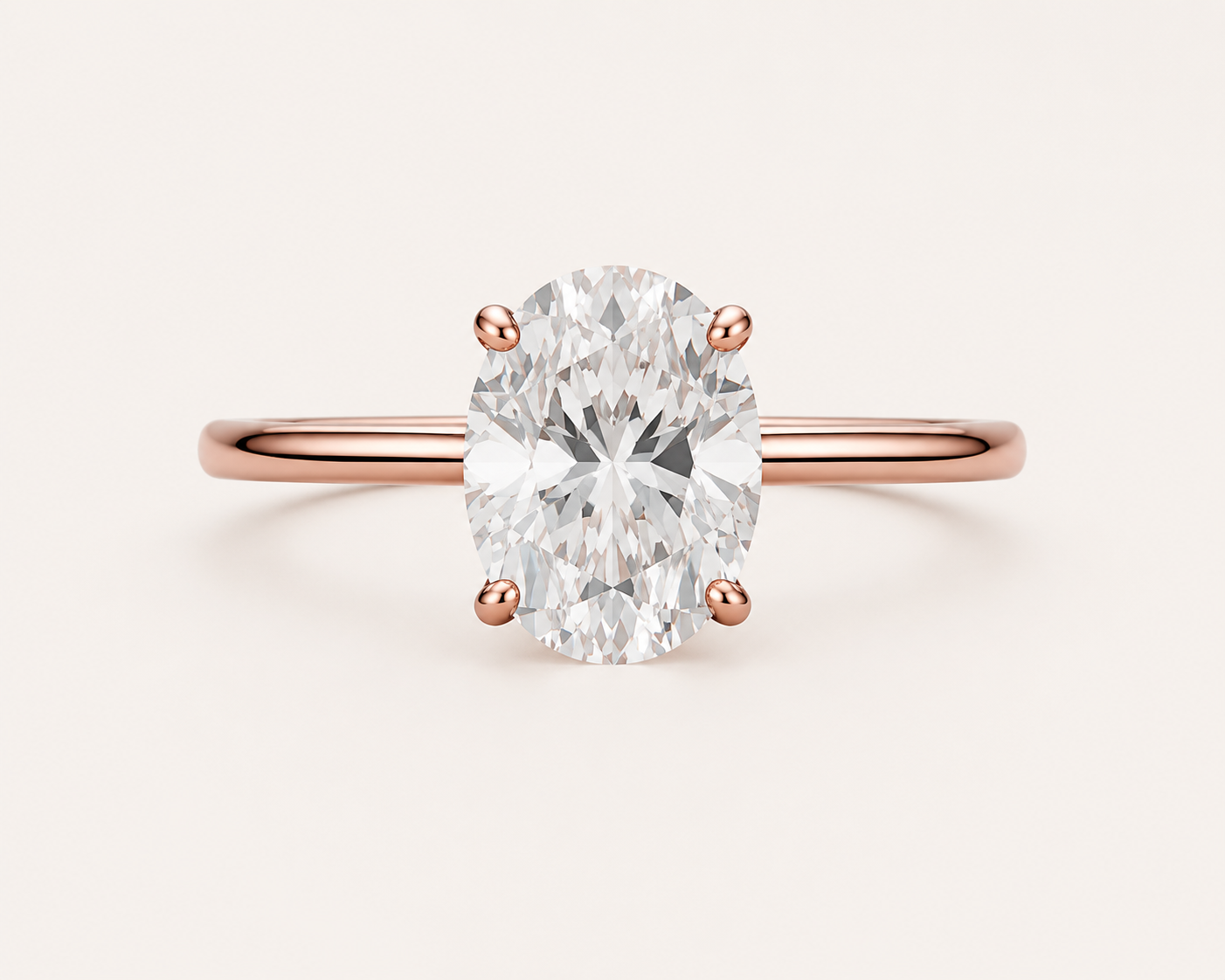 Rose Gold Lab Diamond Ring 14k, 2 Ct Oval Cut F VS1 Classic,IGI Certified. Class