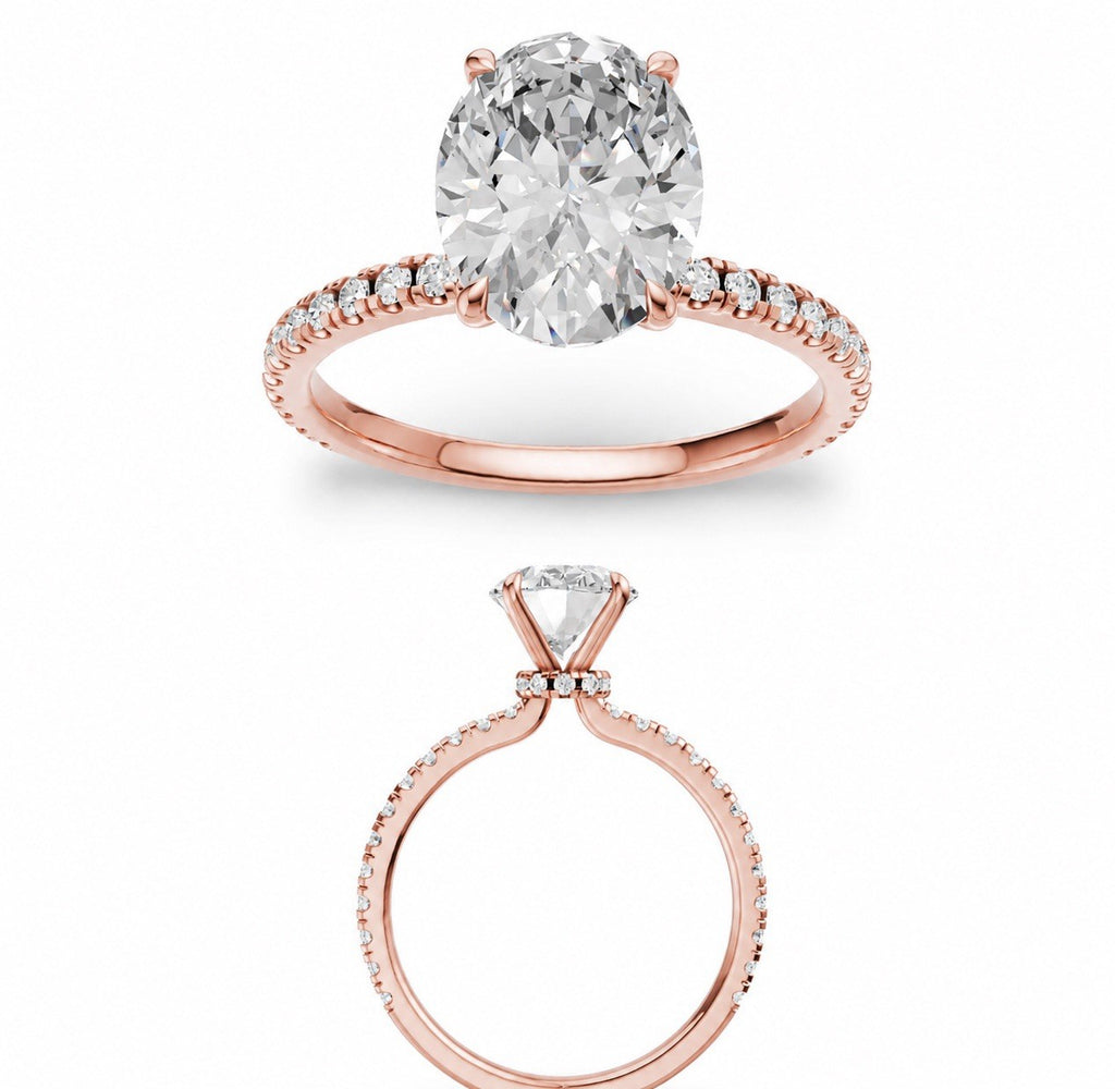 2 Carat Oval Lab-Grown Diamond Engagement Ring, Hidden Halo, 14K Rose Gold, IGI