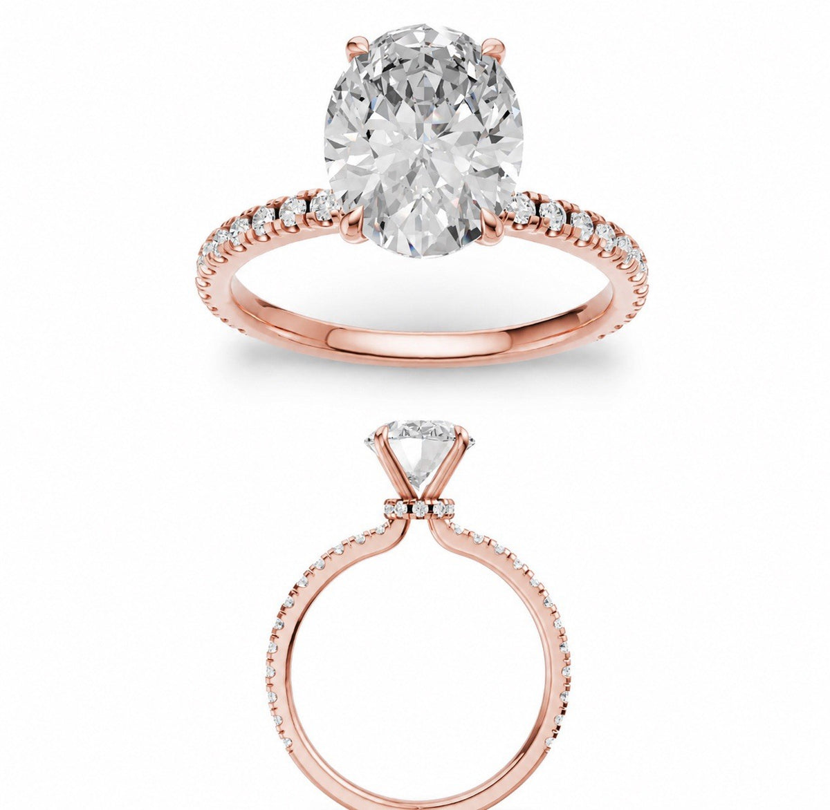 2 Carat Oval Lab-Grown Diamond Engagement Ring, Hidden Halo, 14K Rose Gold, IGI