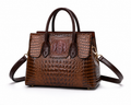 Crocodile Embossed Handbag – Women's PU Leather Satchel With Structured Square Design