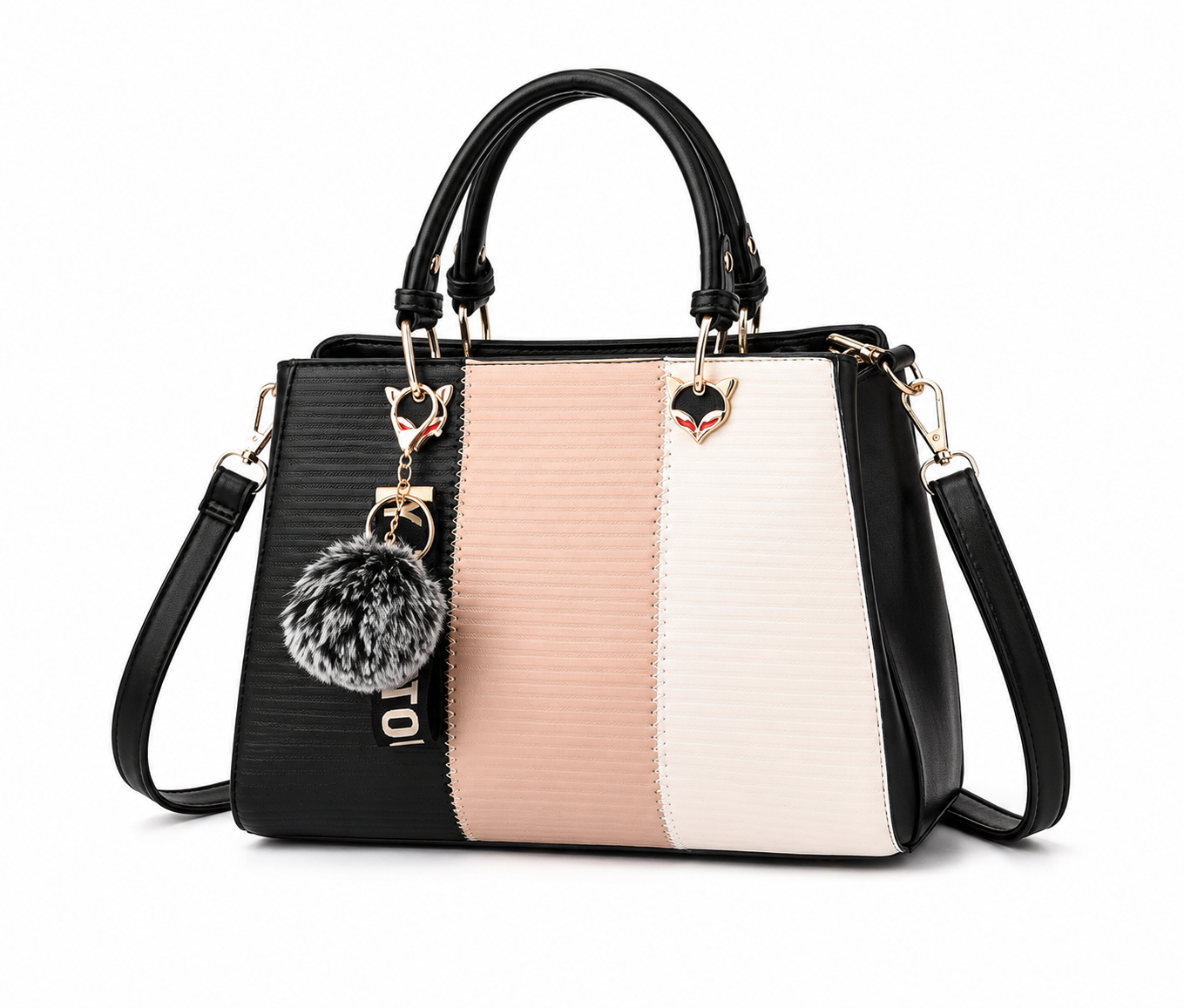 Women's PU Leather Colour Block Satchel Handbag Top Handle Shoulder Bag