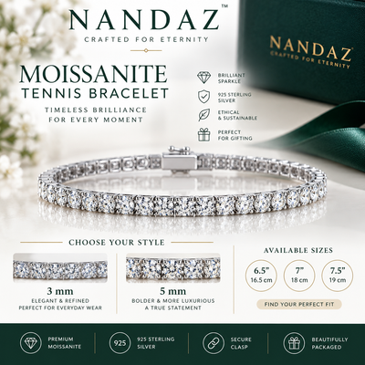 NANDAZ Moissanite Tennis Bracelet – 925 Sterling Silver | 3mm & 5mm