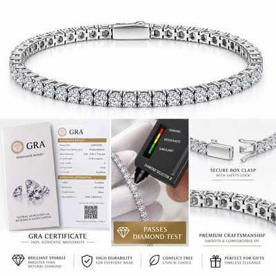 NANDAZ Moissanite Tennis Bracelet – 925 Sterling Silver | 3mm & 5mm