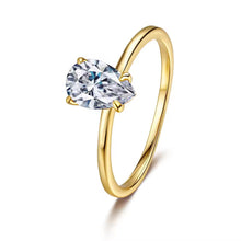 1 CT Pear CZ, Genuine Solid 925 Sterling Silver 18K Gold Plated, Ring (6)