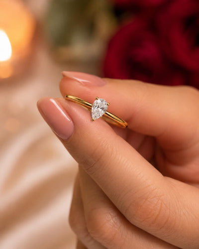 1 CT Pear CZ, Genuine Solid 925 Sterling Silver 18K Gold Plated, Ring (6)