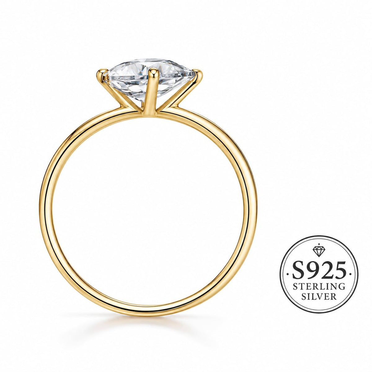 1 CT Pear CZ, Genuine Solid 925 Sterling Silver 18K Gold Plated, Ring (6)