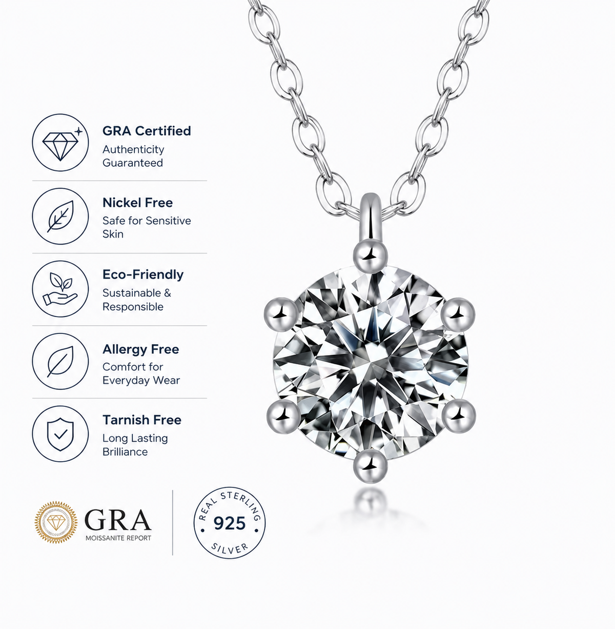 Trending 1 CT Necklace , Genuine 925 Sterling Silver, a real Sparkle