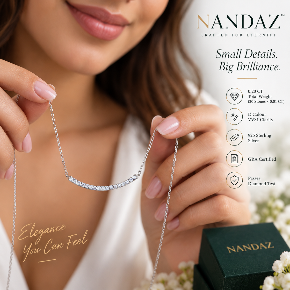 GRA Certified Moissanite, Nandaz Necklace Trending 925 Sterling Silver