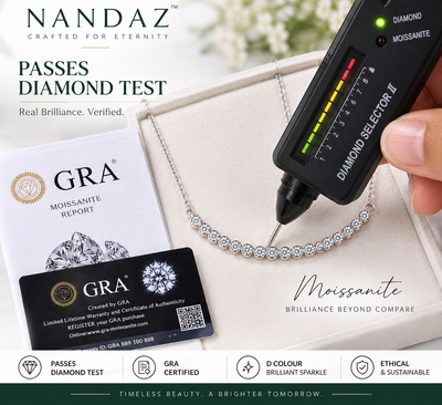 NANDAZ GRA Certified Moissanite Curved Necklace 925 Sterling Silver 0.23 CTW D Colour 16"+2"