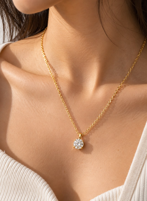 0.5CT Pendant Necklace in 18K Gold-Plated, Genuine 925 Sterling Silver - GRA Certified Moissanite
