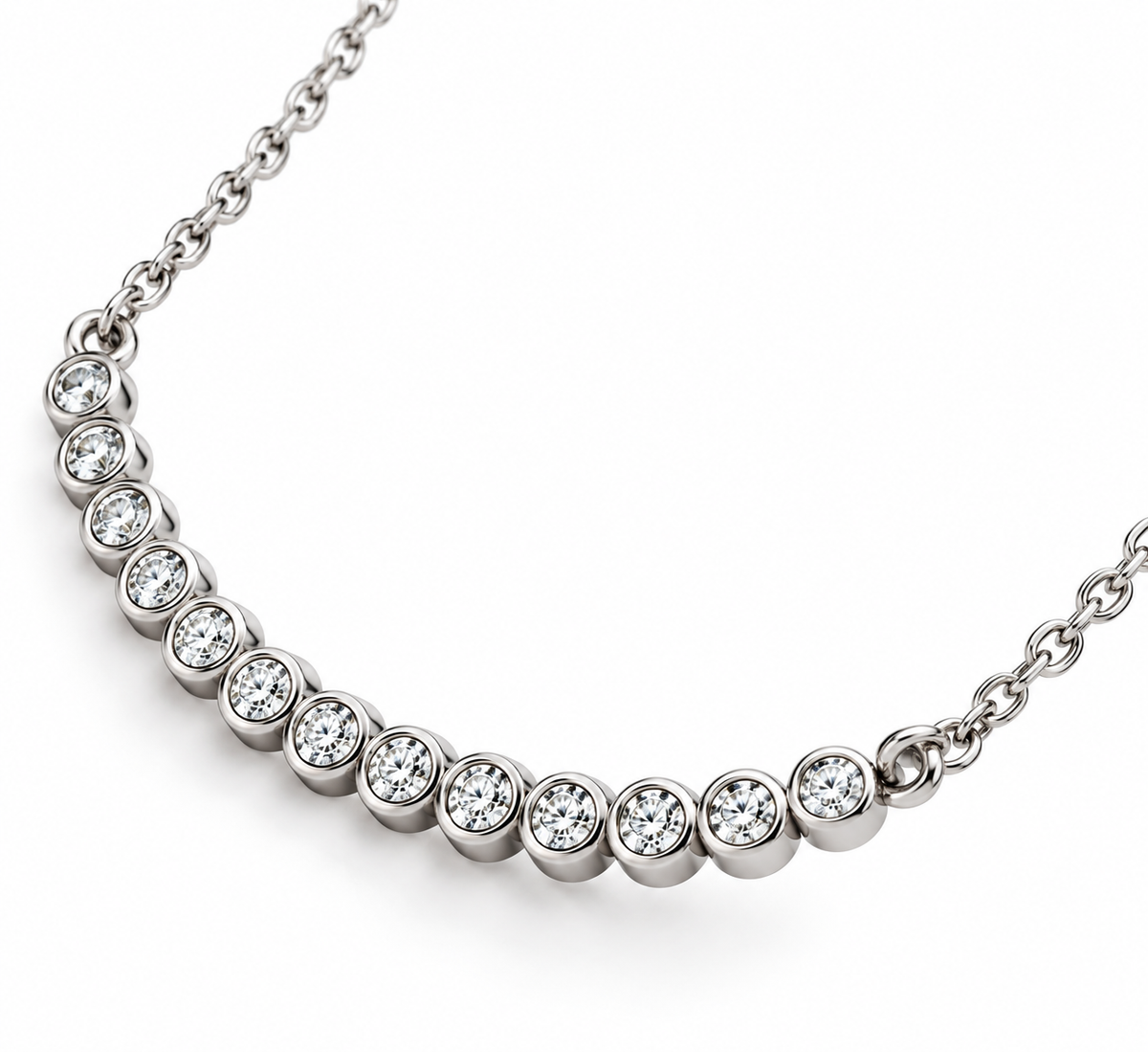 NANDAZ GRA Certified Moissanite Curved Necklace 925 Sterling Silver 0.23 CTW D Colour 16"+2"