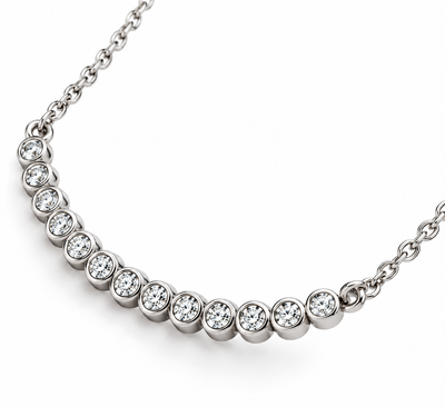 NANDAZ GRA Certified Moissanite Curved Necklace 925 Sterling Silver 0.23 CTW D Colour 16"+2"