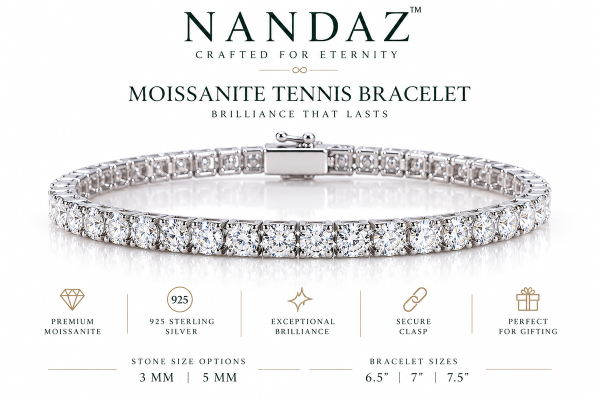 NANDAZ Moissanite Tennis Bracelet – 925 Sterling Silver | 3mm & 5mm
