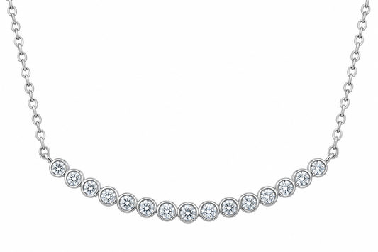 NANDAZ GRA Certified Moissanite Curved Necklace 925 Sterling Silver 0.23 CTW D Colour 16"+2"