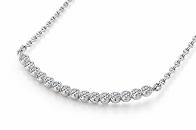 NANDAZ GRA Certified Moissanite Curved Necklace 925 Sterling Silver 0.23 CTW D Colour 16"+2"