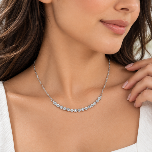 NANDAZ GRA Certified Moissanite Curved Necklace 925 Sterling Silver 0.23 CTW D Colour 16"+2"