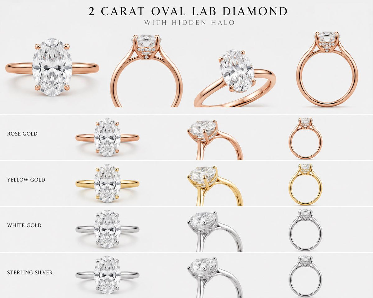 2 Carat Oval Lab-Grown Diamond Engagement Ring, Hidden Halo, 14K White Gold, IGI Certified