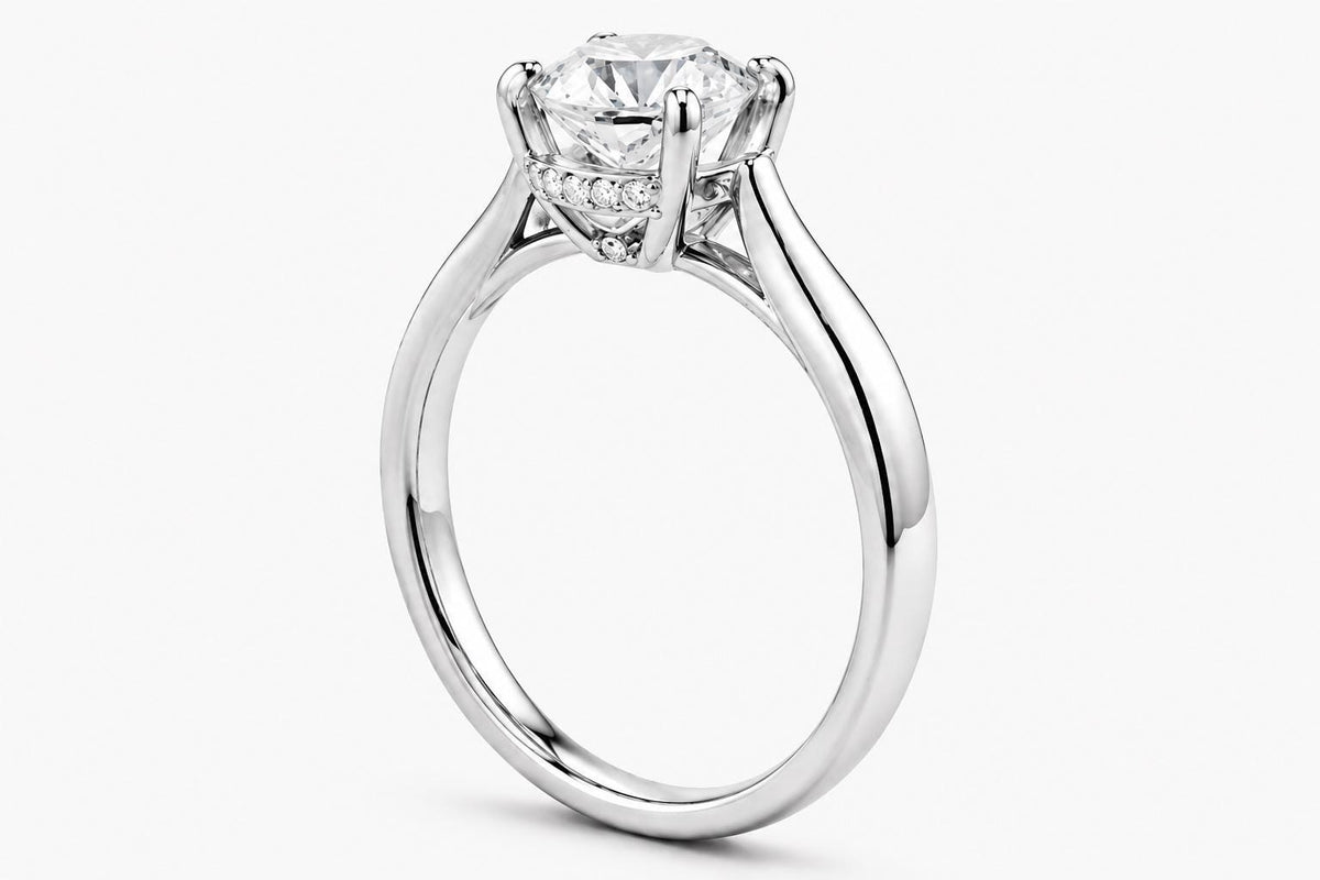 2 Carat Oval Lab-Grown Diamond Engagement Ring, Hidden Halo, 14K White Gold, IGI Certified