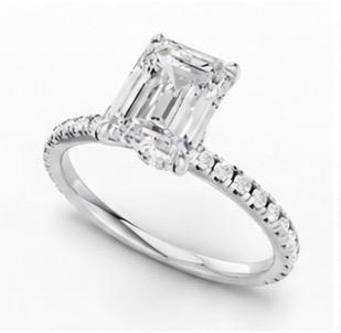 2 Carat Emerald Lab-Grown Diamond Engagement Ring, Hidden Halo, 14K Gold, IGI Certified
