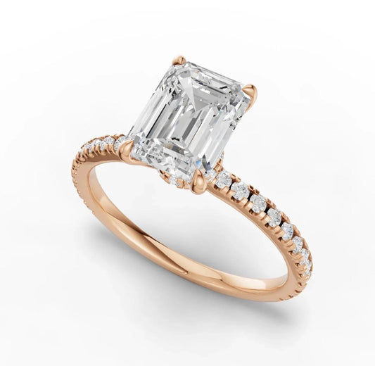 2 Carat Emerald Lab-Grown Diamond Engagement Ring, Hidden Halo, 14K Gold, IGI Certified