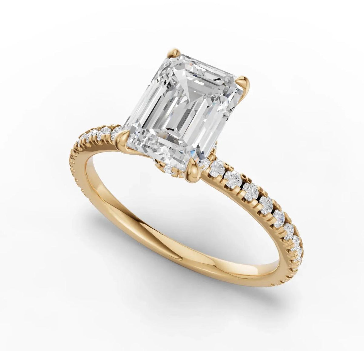 2 Carat Emerald Lab-Grown Diamond Engagement Ring, Hidden Halo, 14K Gold, IGI Certified