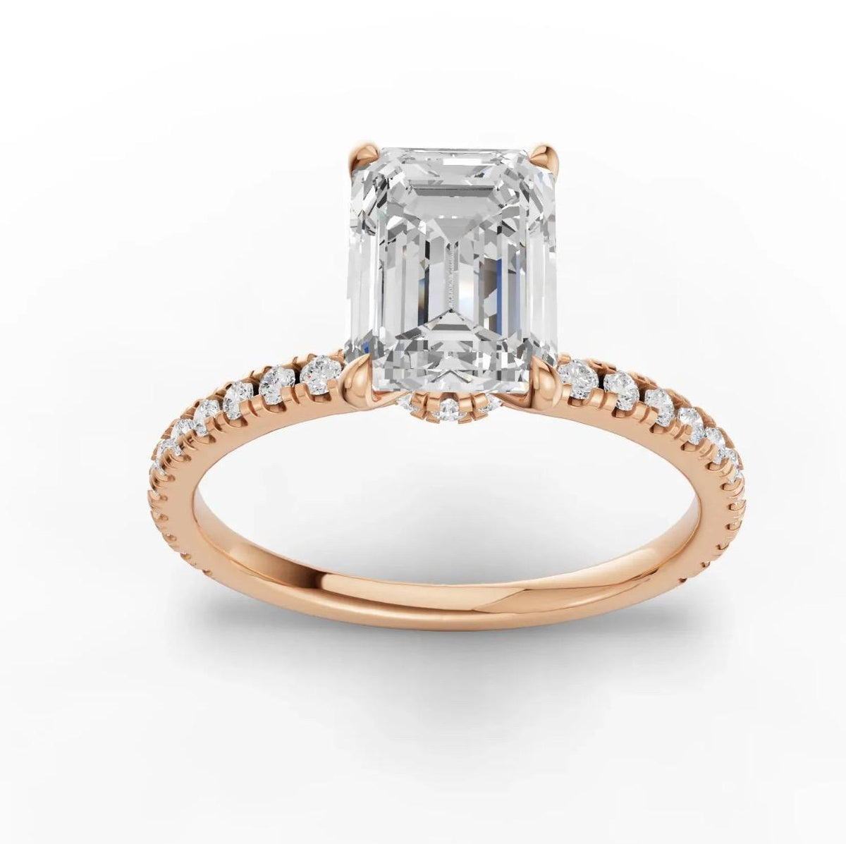 2 Carat Emerald Lab-Grown Diamond Engagement Ring, Hidden Halo, 14K Gold, IGI Certified