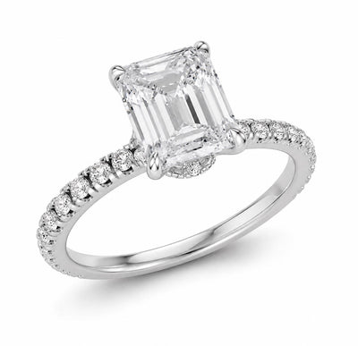 2 Carat Emerald Lab-Grown Diamond Engagement Ring, Hidden Halo, 14K Gold, IGI Certified