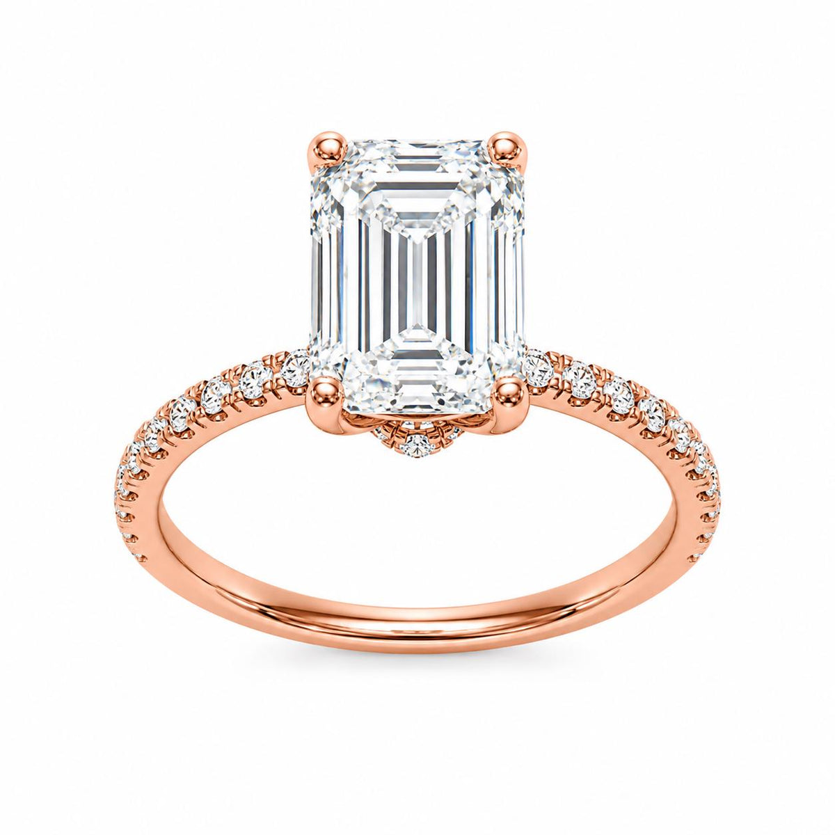 2 Carat Emerald Lab-Grown Diamond Engagement Ring, Hidden Halo, 14K Gold, IGI Certified